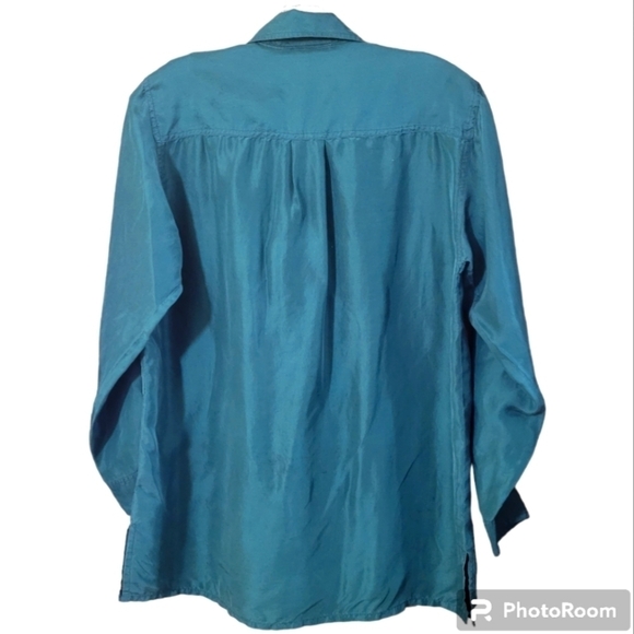 Vintage Best American dark green 100% silk button front shirt - Picture 2 of 9